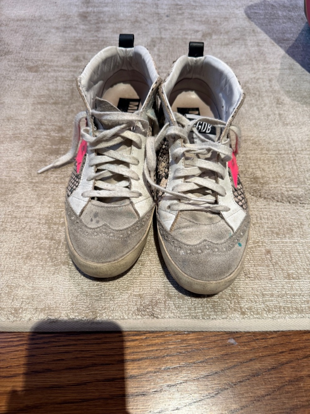 Golden Goose Style Suede Sneakers with Pink Star